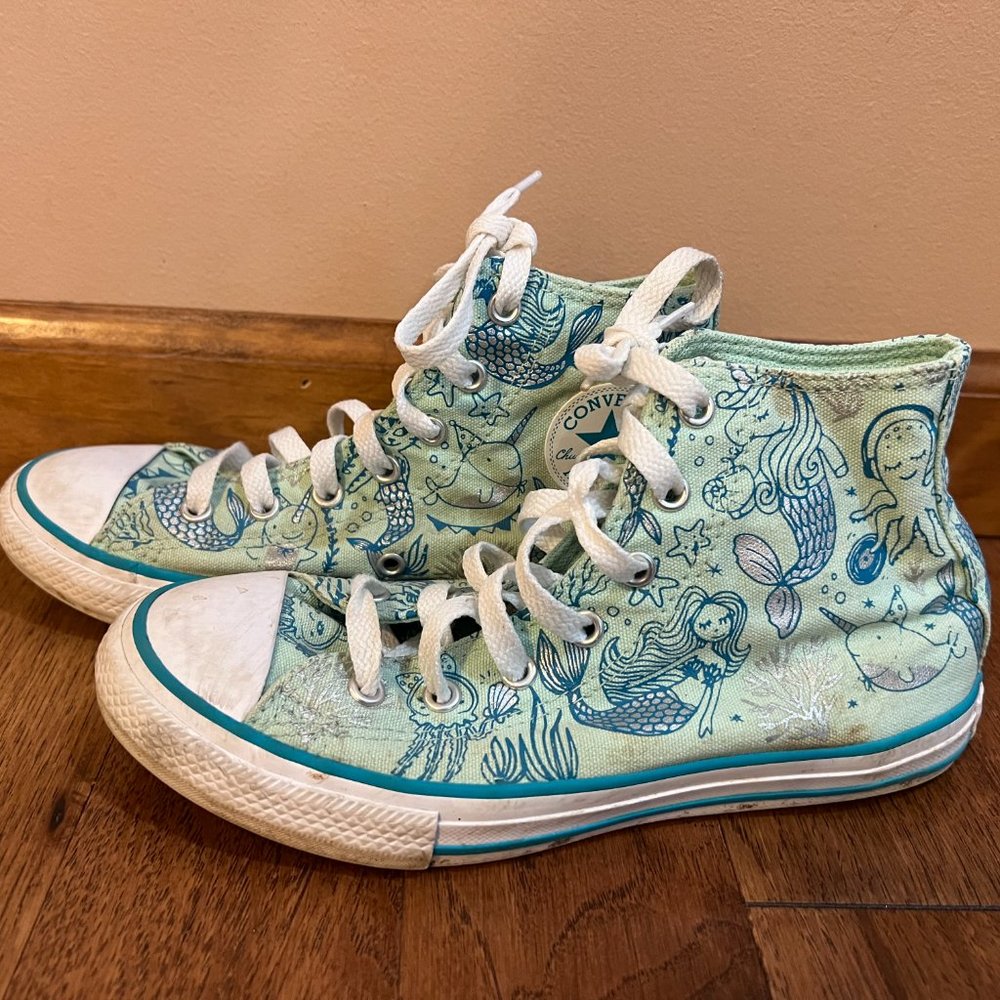 Converse Sneakers High Top Mermaid Chuck Taylor Green Blue Teal Girls size 3 S23